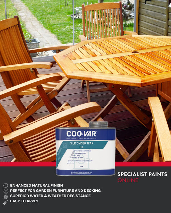 Coo-Var Siliconised teak Oil on Garden Furniture 