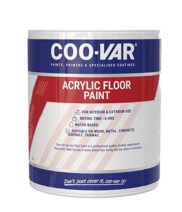 Coo-Var Acrylic Floor Paint shown in its front-facing tin.
