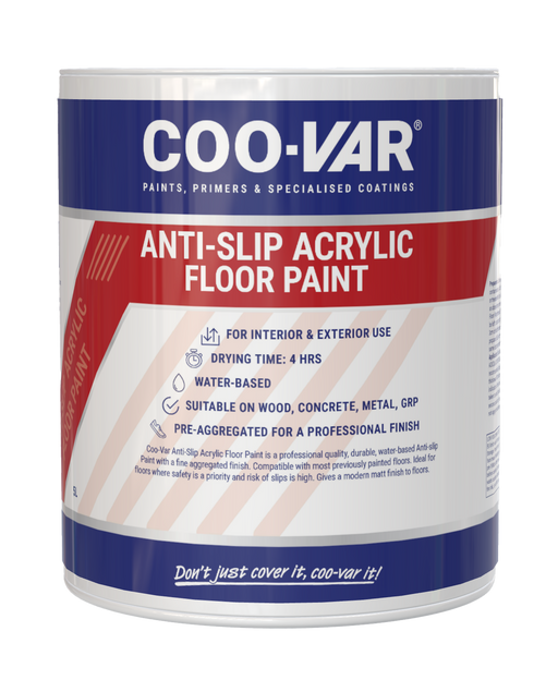 Coo-Var Anti-Slip Acrylic Floor Paint shown in its front-facing tin.