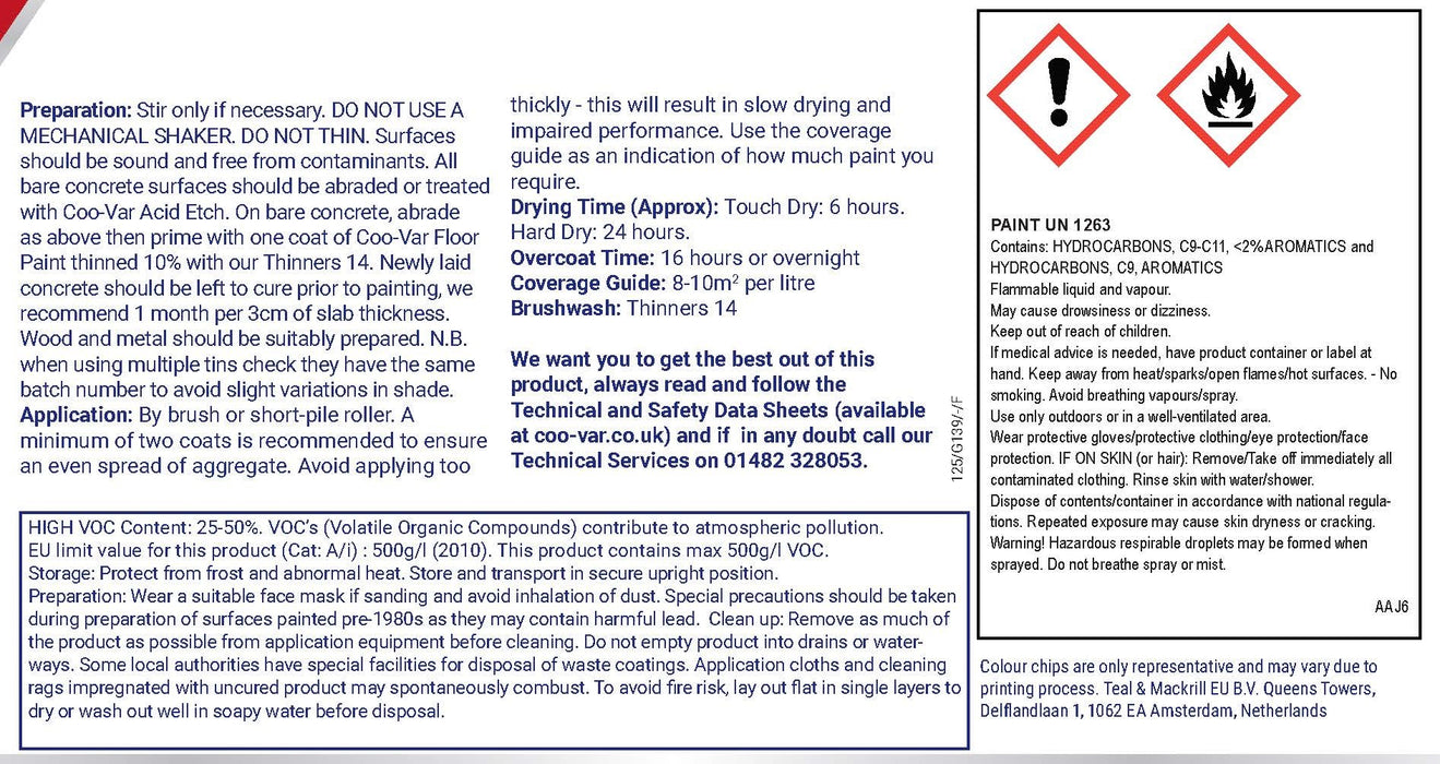 Coo-Var Suregrip Anti-Slip Floor Paint back label with instructions.

