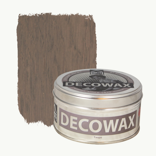 Lacq Decowax Wood Wax tin in taupe finish.


