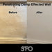 SPO Anti Damp Paint before and after application on a damp-affected wall.
