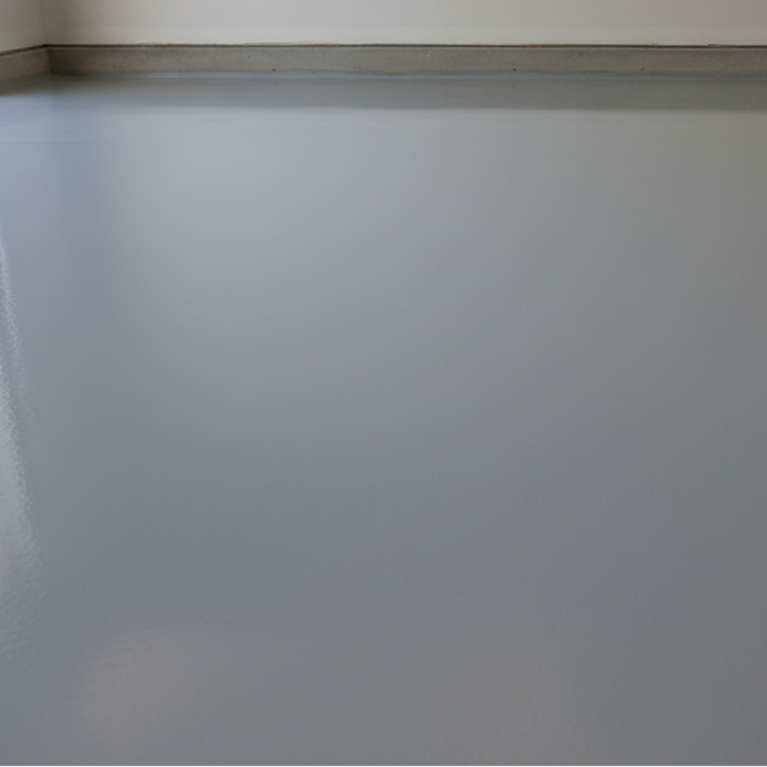 Light grey garage floor painted with SPO Floor Paint semi-gloss finish