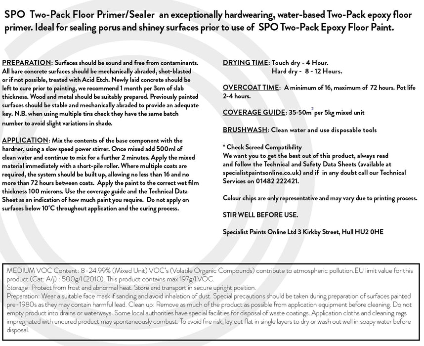 SPO Two-Pack Floor Primer & Sealer back label of the hardener component.


